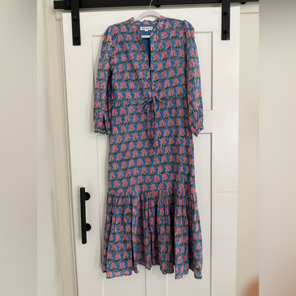 India Collection Emerson Fry Organic Cotton Floral Tiered Maxi Dress EUC 0370